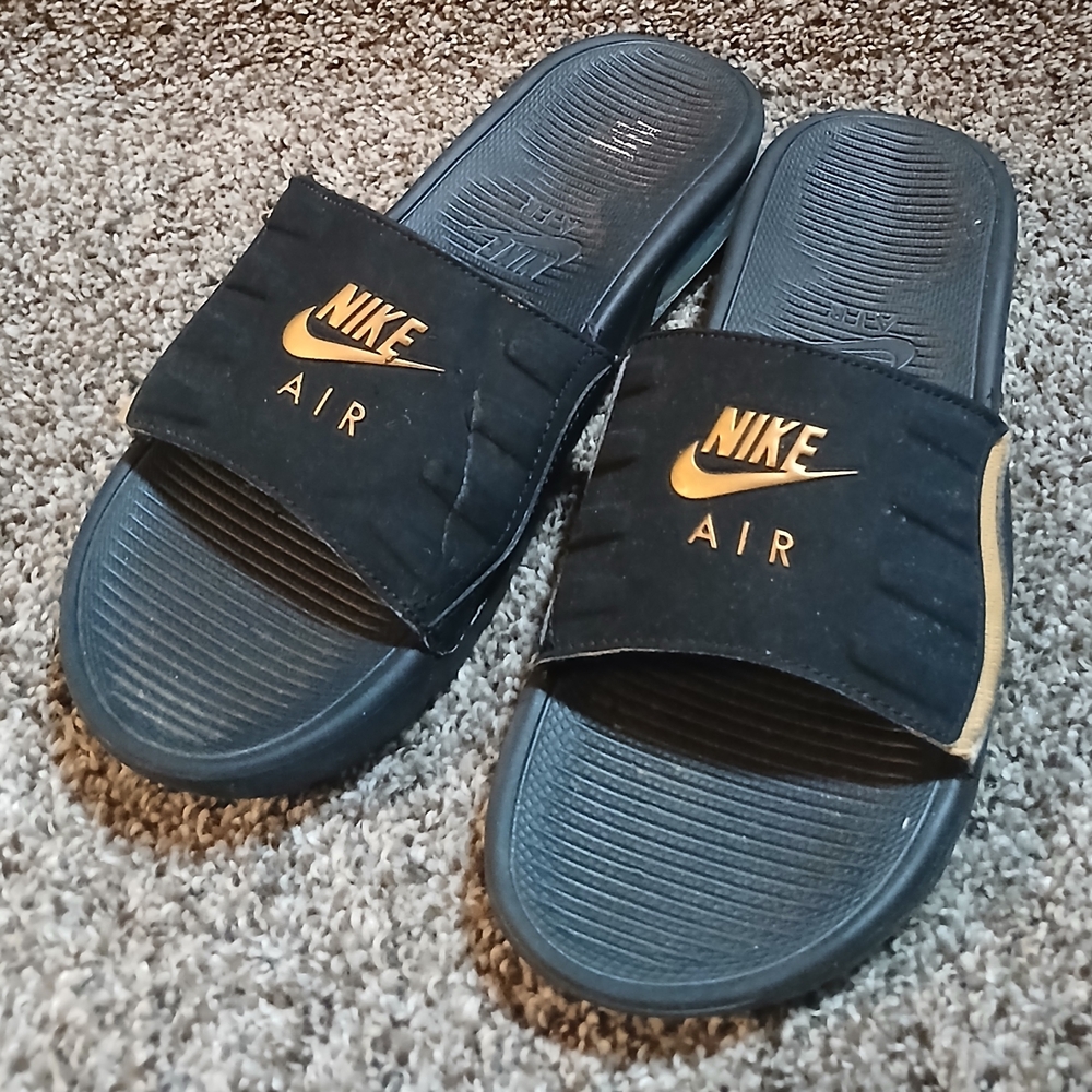 Nike Air Black and Gold Slides